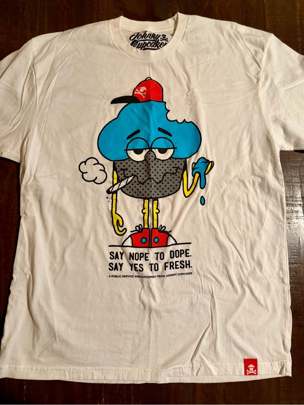 Johnny Cupcakes “Say Nope to Dope, Say Yes to Fresh” White Tee- XL